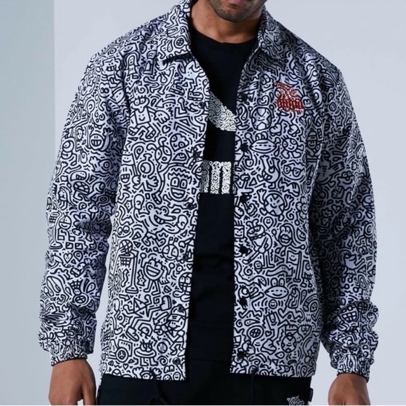 Puma X Mr Doodle Reversible Jacket Size XXL Streetwear Black White - Picture 1 of 14